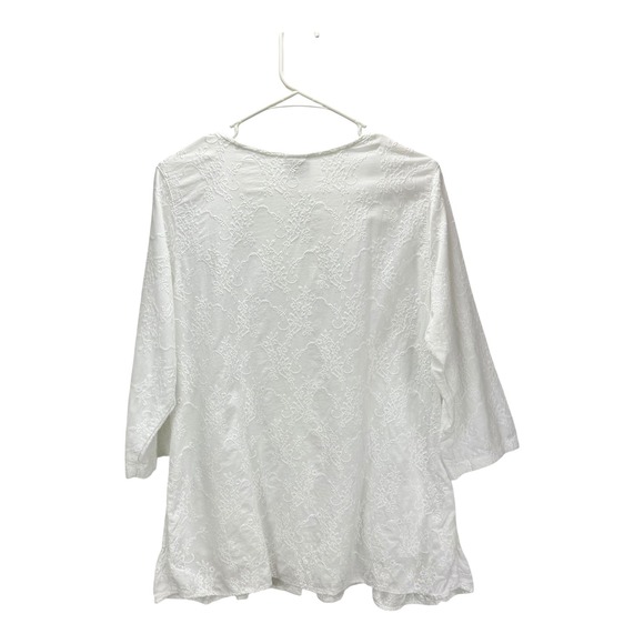Color Me Cotton CMC White Embroidered Tunic Top 3/4 Sleeve Button Up  Pockets XL - Picture 2 of 6